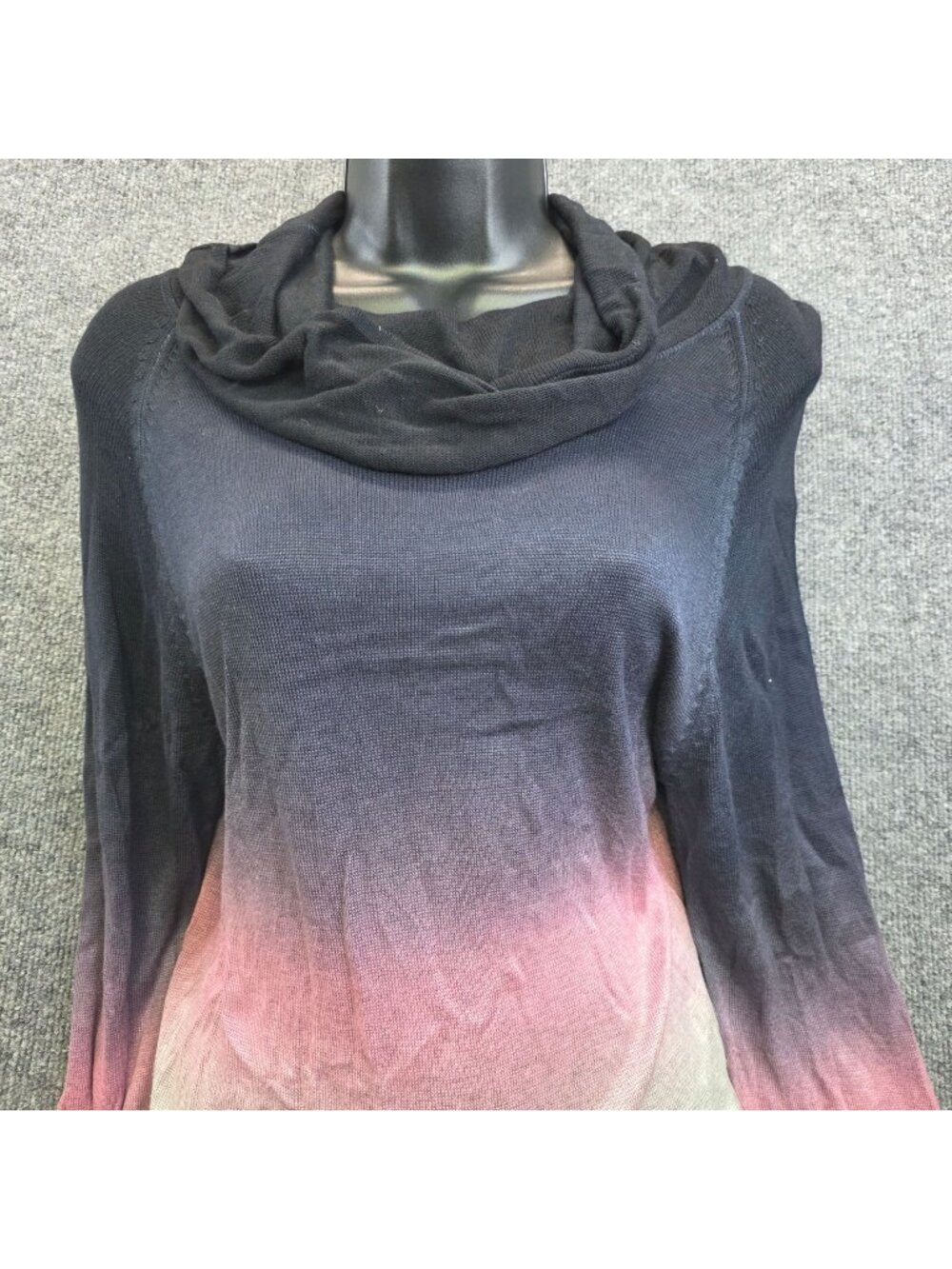 Renuar Ombre Cowl Neck Long Sleeve Knit Tunic Sweater L Black Gray Streetwear